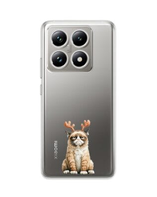 Etui do Xiaomi 14T Pro przeźroczyste, silikonowe Flexi, Przytulne święta, Kot który nie chciał być reniferem