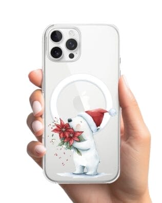 Etui do iPhone 12 Pro Max z MagSafe przeźroczyste, silikonowe Flexi, Przytulne święta, Miś świąteczny