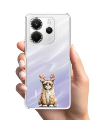 Etui do Xiaomi Redmi Note 14 5G przeźroczyste, silikonowe Flexi, Przytulne święta, Kot który nie chciał być reniferem