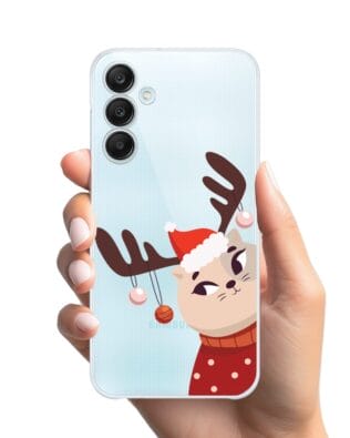 Etui do Samsung Galaxy M35 5G przeźroczyste, silikonowe Flexi, Kotek przebrany za reniferka