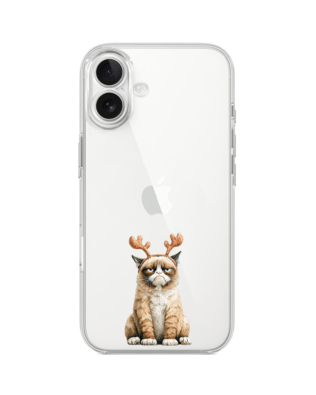 Etui do iPhone 17 przeźroczyste, silikonowe Flexi, Przytulne święta, Kot który nie chciał być reniferem