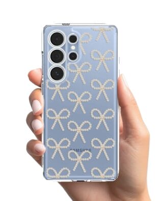 Etui do Samsung Galaxy S25 Ultra przeźroczyste, silikonowe Flexi, Przytulne święta, złote kokardki