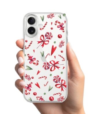 Etui do iPhone 17 przeźroczyste, silikonowe Flexi, Cukierki świąteczne