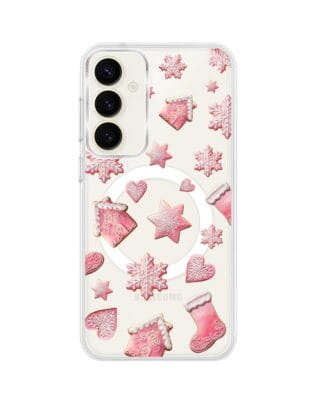 Etui do Samsung Galaxy S23 FE 5G z MagSafe przeźroczyste, silikonowe Flexi, Przytulne święta, Różowe pierniczki