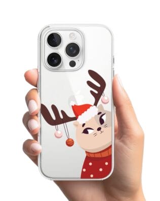 Etui do iPhone 15 Pro Max przeźroczyste, silikonowe Flexi, Kotek przebrany za reniferka