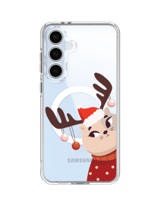 Etui do Samsung Galaxy S24 FE z MagSafe przeźroczyste, silikonowe Flexi, Kotek przebrany za reniferka