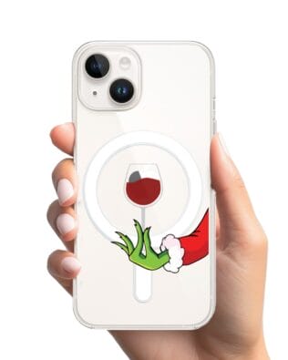 Etui do iPhone 13 Mini z MagSafe przeźroczyste, silikonowe Flexi, Zielony psotnik z lampką wina