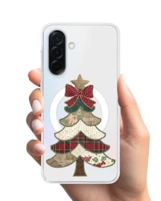 Etui do Samsung Galaxy A36 5G z MagSafe przeźroczyste, silikonowe Flexi, Przytulne święta, Kraciasta choinka