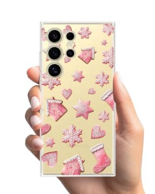 Etui do Samsung Galaxy S24 Ultra przeźroczyste, silikonowe Flexi, Przytulne święta, Różowe pierniczki
