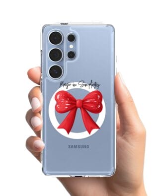 Etui do Samsung Galaxy S25 Ultra z MagSafe przeźroczyste, silikonowe Flexi, Przytulne święta, Czerwona kokarda