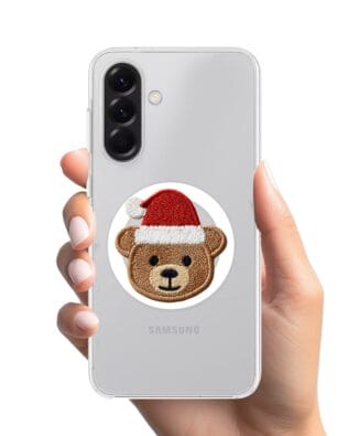 Etui do Samsung Galaxy A56 5G z MagSafe przeźroczyste, silikonowe Flexi, Przytulne święta, Miś mikołajek