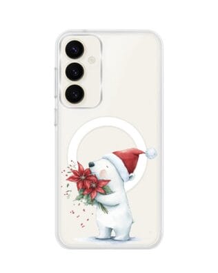 Etui do Samsung Galaxy S23 FE 5G z MagSafe przeźroczyste, silikonowe Flexi, Przytulne święta, Miś świąteczny
