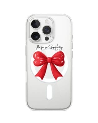 Etui do iPhone 16 Pro Max z MagSafe przeźroczyste, silikonowe Flexi, Przytulne święta, Czerwona kokarda