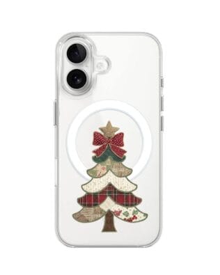 Etui do iPhone 16 Plus z MagSafe przeźroczyste, silikonowe Flexi, Przytulne święta, Kraciasta choinka
