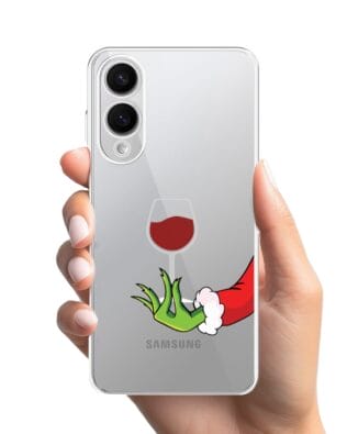 Etui do Samsung Galaxy S25 Edge przeźroczyste, silikonowe Flexi, Zielony psotnik z lampką wina
