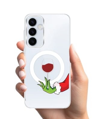 Etui do Samsung Galaxy A35 5G z MagSafe przeźroczyste, silikonowe Flexi, Zielony psotnik z lampką wina