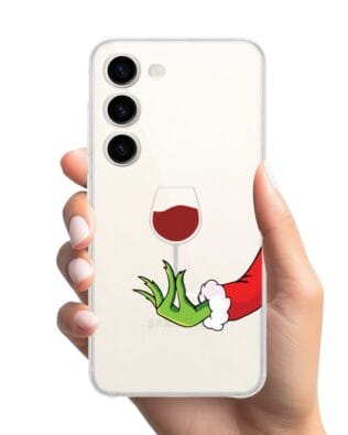 Etui do Samsung Galaxy S23 przeźroczyste, silikonowe Flexi, Zielony psotnik z lampką wina