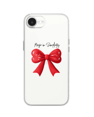 Etui do iPhone 16e przeźroczyste, silikonowe Flexi, Przytulne święta, Czerwona kokarda