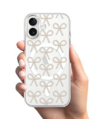 Etui do iPhone 17 z MagSafe przeźroczyste, silikonowe Flexi, Przytulne święta, złote kokardki