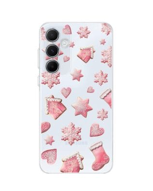 Etui do Samsung Galaxy A35 5G przeźroczyste, silikonowe Flexi, Przytulne święta, Różowe pierniczki