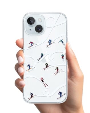 Etui do iPhone 15 przeźroczyste, silikonowe Flexi, Zimowa magia, Narciarskie wiraże