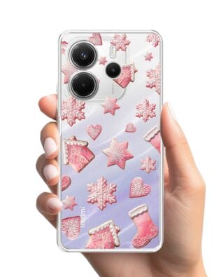 Etui do Xiaomi Redmi Note 14 5G przeźroczyste, silikonowe Flexi, Przytulne święta, Różowe pierniczki