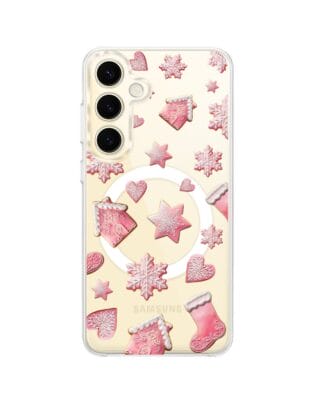 Etui do Samsung Galaxy S24 Plus z MagSafe przeźroczyste, silikonowe Flexi, Przytulne święta, Różowe pierniczki