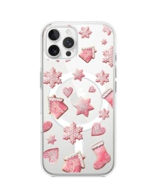 Etui do iPhone 12 Pro Max z MagSafe przeźroczyste, silikonowe Flexi, Przytulne święta, Różowe pierniczki