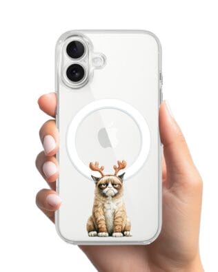 Etui do iPhone 17 z MagSafe przeźroczyste, silikonowe Flexi, Przytulne święta, Kot który nie chciał być reniferem
