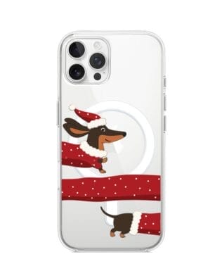 Etui do iPhone 12 Pro Max z MagSafe przeźroczyste, silikonowe Flexi, Przytulne święta, świąteczny jamnik