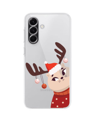 Etui do Samsung Galaxy A56 5G przeźroczyste, silikonowe Flexi, Kotek przebrany za reniferka