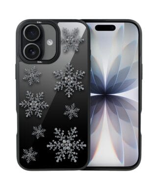 Etui do iPhone 17 IBIZU DropGuard Matt z MagSafe, Zimowa magia, Płatki śniegu na czarnym lustrze