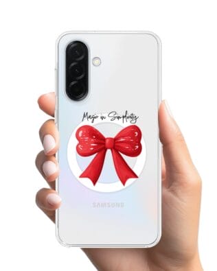 Etui do Samsung Galaxy A36 5G z MagSafe przeźroczyste, silikonowe Flexi, Przytulne święta, Czerwona kokarda