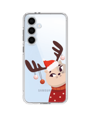 Etui do Samsung Galaxy S24 FE przeźroczyste, silikonowe Flexi, Kotek przebrany za reniferka