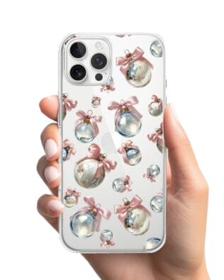 Etui do iPhone 12 Pro Max przeźroczyste, silikonowe Flexi, Przytulne święta, Pastelowe bombki