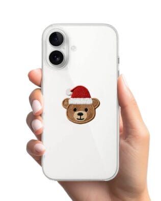 Etui do iPhone 16 przeźroczyste, silikonowe Flexi, Przytulne święta, Miś mikołajek