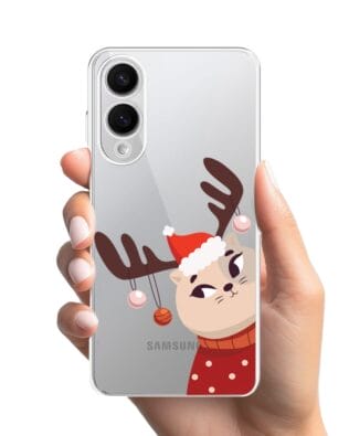 Etui do Samsung Galaxy S25 Edge przeźroczyste, silikonowe Flexi, Kotek przebrany za reniferka