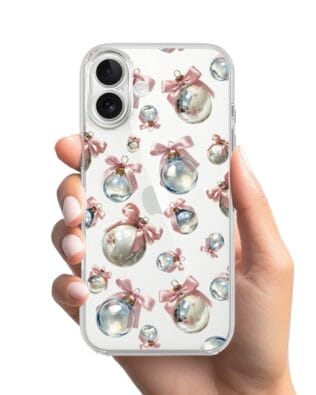 Etui do iPhone 17 przeźroczyste, silikonowe Flexi, Przytulne święta, Pastelowe bombki