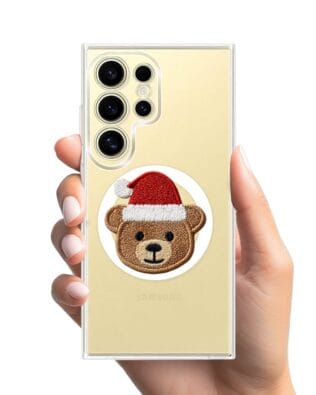 Etui do Samsung Galaxy S24 Ultra z MagSafe przeźroczyste, silikonowe Flexi, Przytulne święta, Miś mikołajek