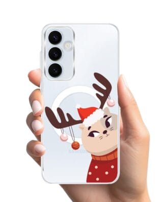 Etui do Samsung Galaxy A35 5G z MagSafe przeźroczyste, silikonowe Flexi, Kotek przebrany za reniferka