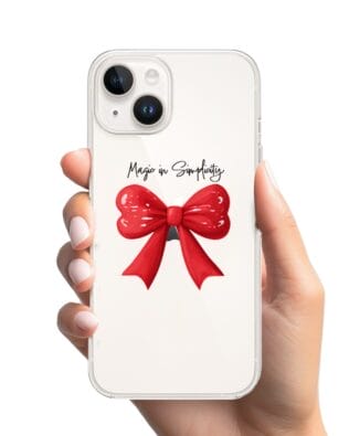 Etui do iPhone 14 Plus przeźroczyste, silikonowe Flexi, Przytulne święta, Czerwona kokarda