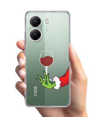 Etui do Xiaomi POCO X7 Pro przeźroczyste, silikonowe Flexi, Zielony psotnik z lampką wina
