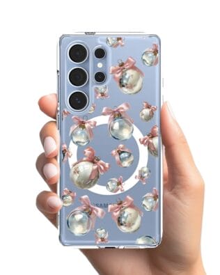 Etui do Samsung Galaxy S25 Ultra z MagSafe przeźroczyste, silikonowe Flexi, Przytulne święta, Pastelowe bombki