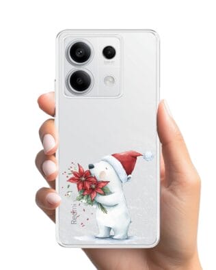 Etui do Xiaomi Redmi Note 13 Pro 5G przeźroczyste, silikonowe Flexi, Przytulne święta, Miś świąteczny