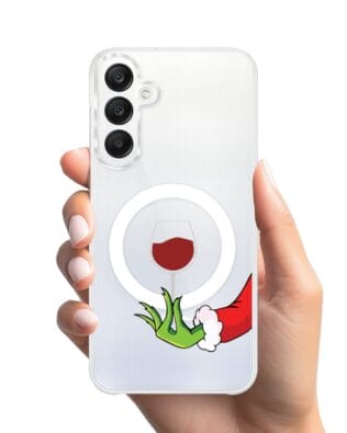 Etui do Samsung Galaxy A25 5G z MagSafe przeźroczyste, silikonowe Flexi, Zielony psotnik z lampką wina