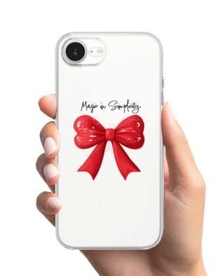 Etui do iPhone 16e przeźroczyste, silikonowe Flexi, Przytulne święta, Czerwona kokarda