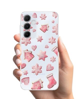 Etui do Samsung Galaxy A55 5G przeźroczyste, silikonowe Flexi, Przytulne święta, Różowe pierniczki