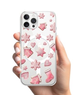 Etui do iPhone 12 Pro Max z MagSafe przeźroczyste, silikonowe Flexi, Przytulne święta, Różowe pierniczki