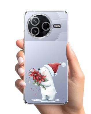 Etui do Xiaomi POCO F7 Pro przeźroczyste, silikonowe Flexi, Przytulne święta, Miś świąteczny