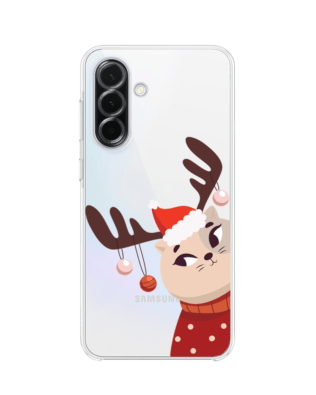 Etui do Samsung Galaxy A36 5G przeźroczyste, silikonowe Flexi, Kotek przebrany za reniferka